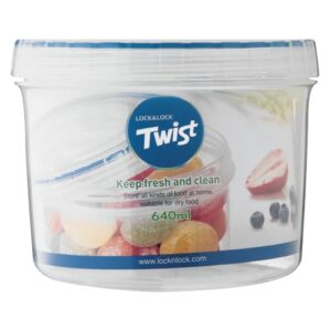 LOCK & LOCK Easy Essentials Twist Food Storage lids/Airtight containers, BPA Free, Short-22 oz-for Fruits, Clear