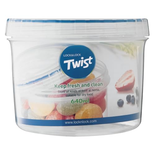 LOCK & LOCK Easy Essentials Twist Food Storage lids/Airtight containers, BPA Free, Short-22 oz-for Fruits, Clear