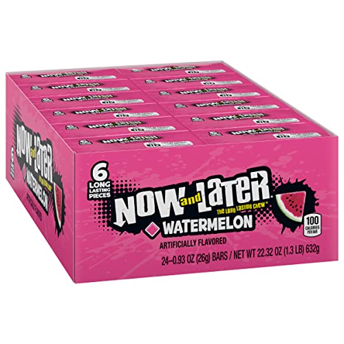 Now and Later Candy, Watermelon, 0.93ounce Bars (Pack of 24)