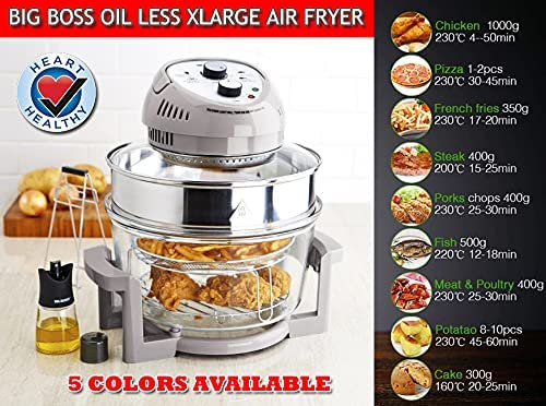 Big Boss 16Qt Large Air Fryer Oven – Extra Large Halogen Oven Cooker with 50+ Air Fryers Recipe Book for Quick + Easy Meals for Entire Family, AirFryer Oven Makes Healthier Crispy Foods – Black