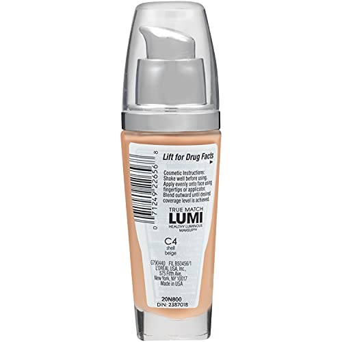 L'Oreal Paris True Match Lumi Healthy Luminous Makeup, C4 Shell Beige, 1 fl; oz.