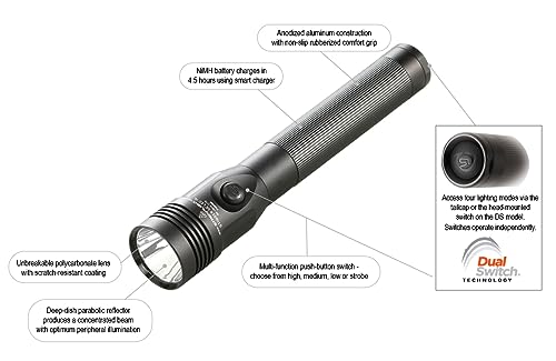 Streamlight 75454 Stinger DS 800-Lumen LED High Lumen Rechargeable Flashlight with 120-Volt AC/12-Volt DC Charger and 2-Holders, Black