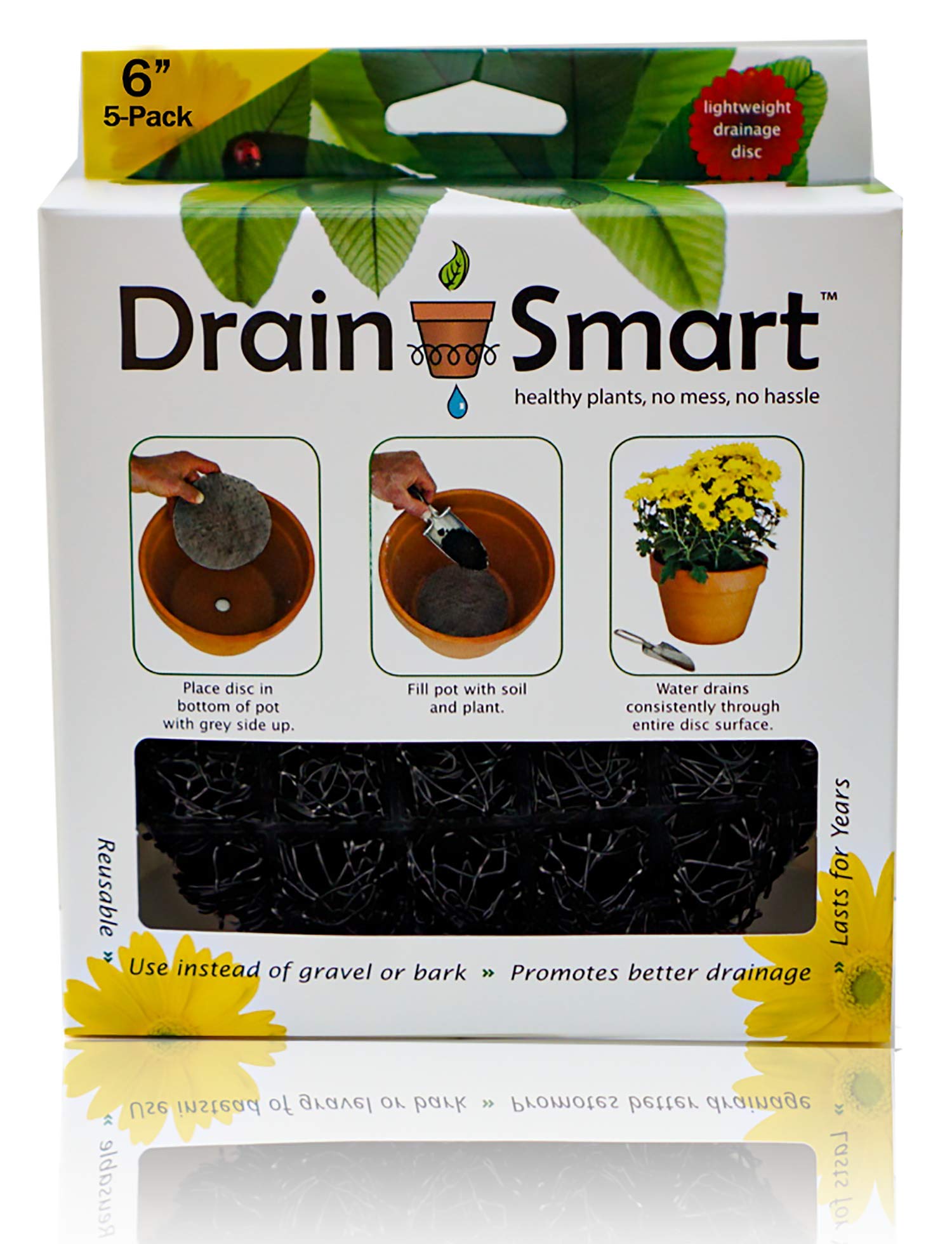 Drain Smart 6” 5-Pack 3D Mesh Drainage Discs - Perfect for Indoor/Outdoor Potted Plants | Container Gardening | Plant Pot Liner Minimize Root Rot | Made in The USA