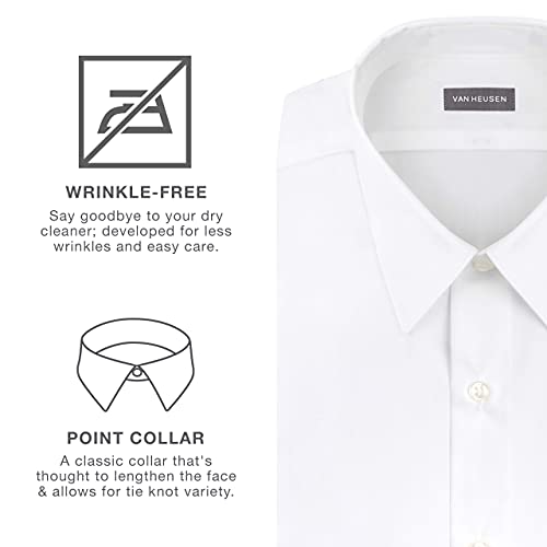 Van Heusen Men's Dress Shirt Fitted Poplin Solid, White, 16" Neck 32"-33" Sleeve