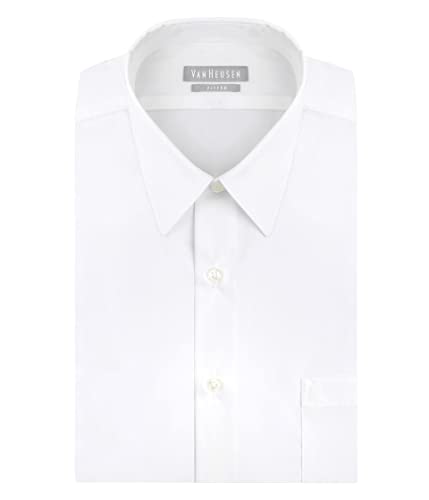 Van Heusen Men's Dress Shirt Fitted Poplin Solid, White, 16" Neck 32"-33" Sleeve