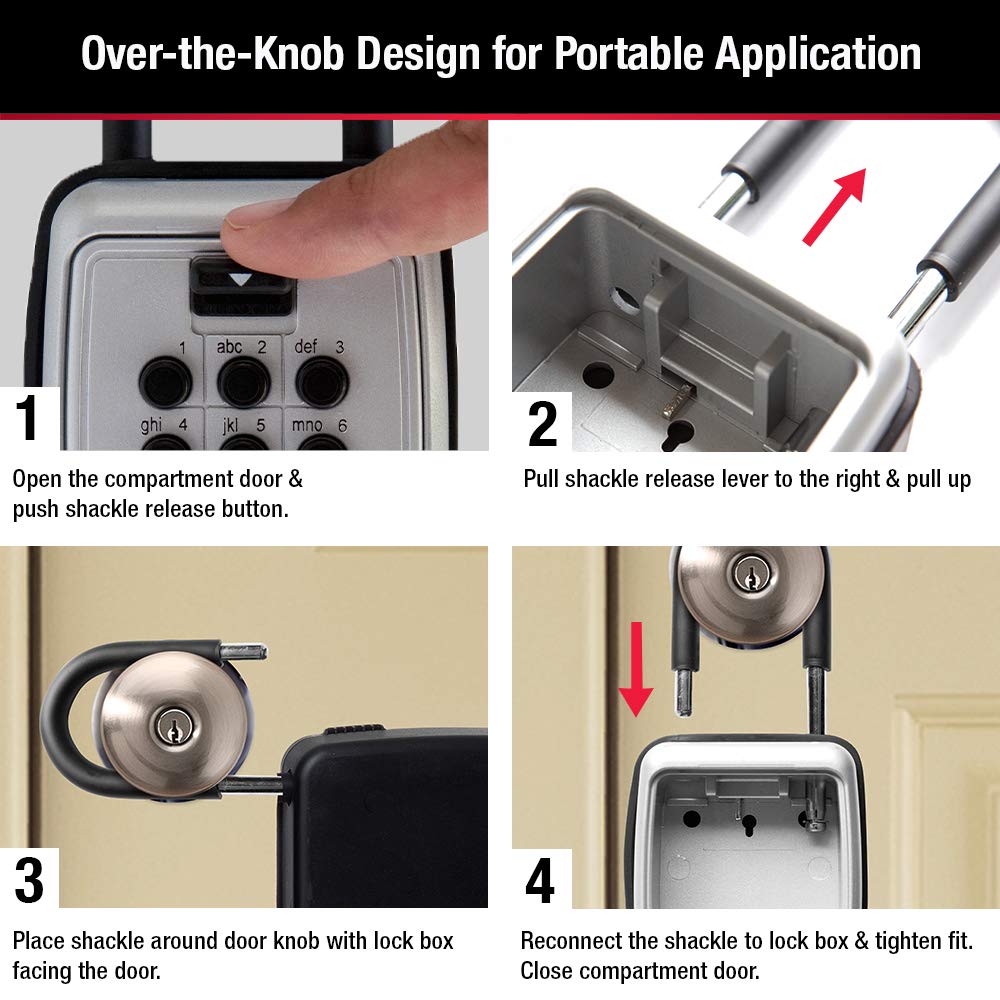 Master Lock Portable Outdoor Key Lock Box with Push Button Resettable Combination Lock, Black, 5422EC