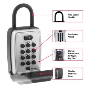 Master Lock Portable Outdoor Key Lock Box with Push Button Resettable Combination Lock, Black, 5422EC