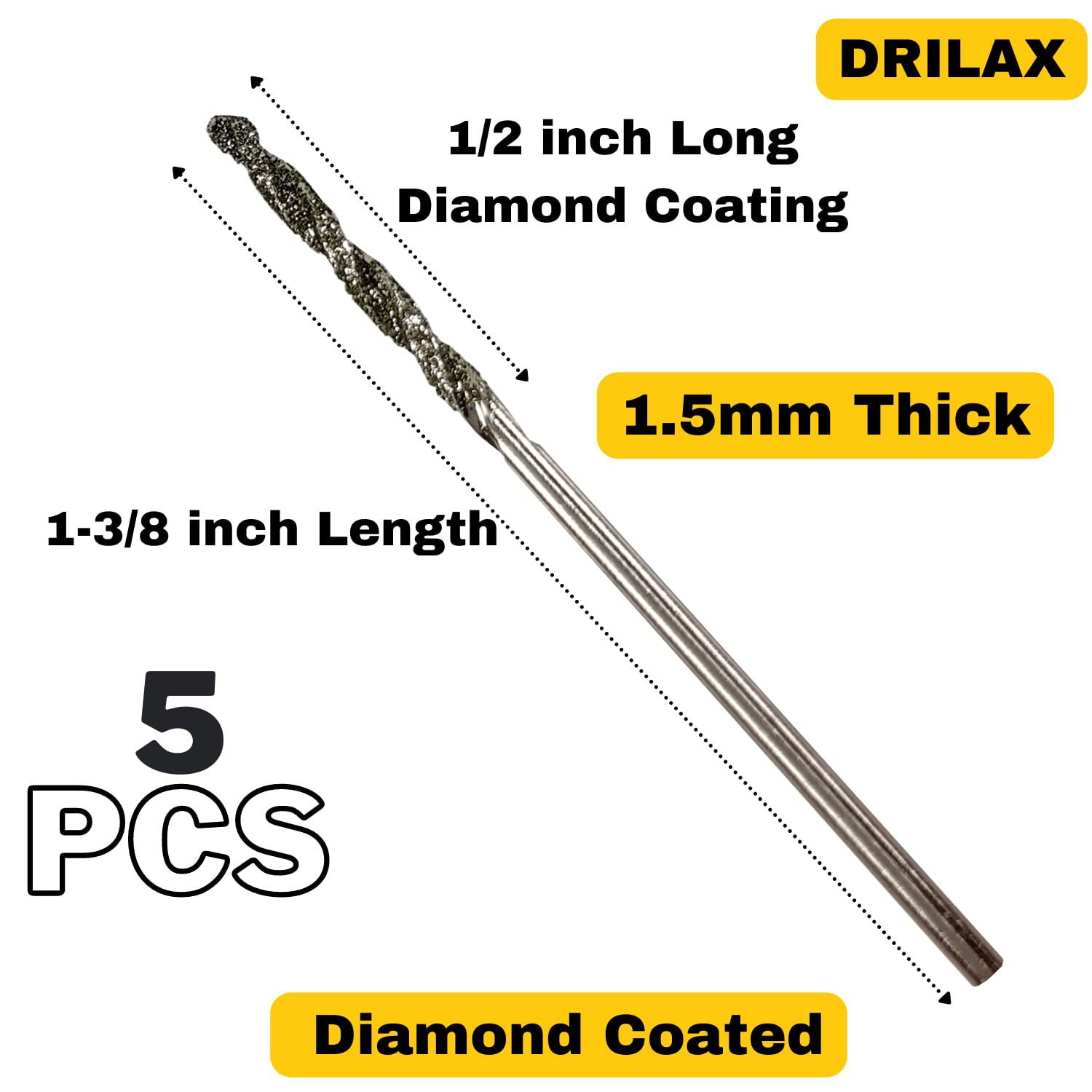 Diamond Drill Bits 1mm 1.5mm 2mm 2.5mm 20 Pieces 4 Sizes Diamond Drill Bits for Glass Compatible with Dremel Collets Included Jewelry Glass Shells Gems Lapidary Ornament Bracelet Necklace Arts Crafts