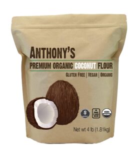 anthony's organic coconut flour, 4 lb, batch tested gluten free, non gmo, vegan, keto friendly