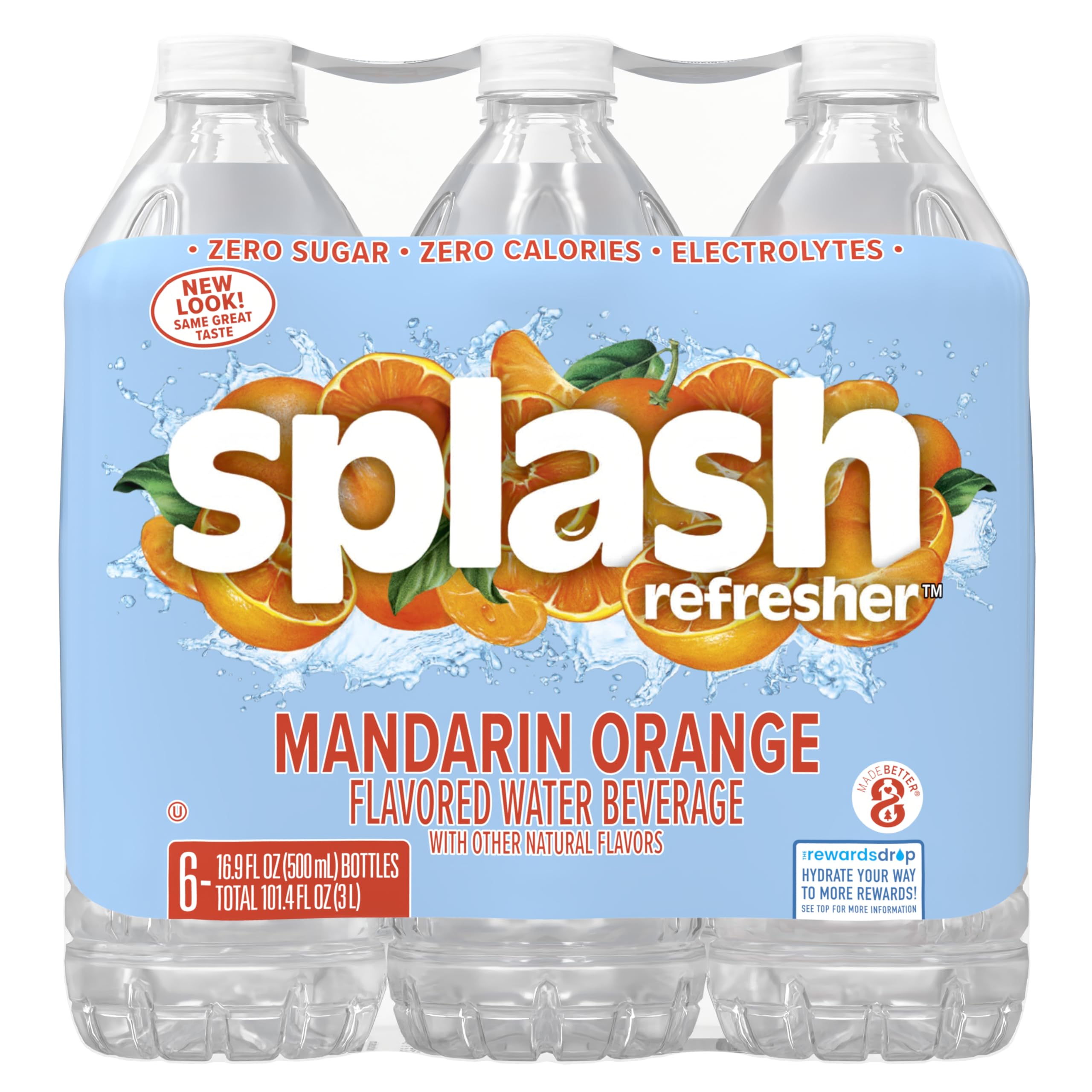 Splash Refresher Mandarin Orange Flavored Water, 16.9 Fl Oz, Plastic Bottle, Pack of 6