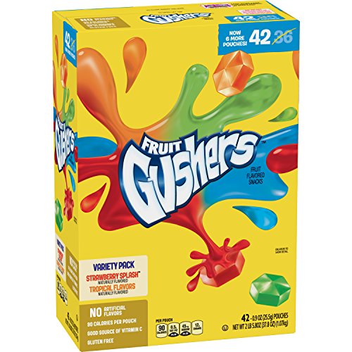 Betty Crocker Fruit Gushers, Strawberry Splash and Tropical, 0.9 Ounce (Pack of 42)