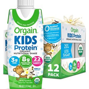 Orgain Organic Kids Nutritional Protein Shake, Vanilla - Kids Snacks with 8g Dairy Protein, 22 Vitamins & Minerals, Fruits & Vegetables, Gluten Free, Soy Free, Non GMO, 8.25 Fl Oz (Pack of 12)