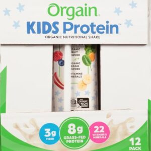 Orgain Organic Kids Nutritional Protein Shake, Vanilla - Kids Snacks with 8g Dairy Protein, 22 Vitamins & Minerals, Fruits & Vegetables, Gluten Free, Soy Free, Non GMO, 8.25 Fl Oz (Pack of 12)