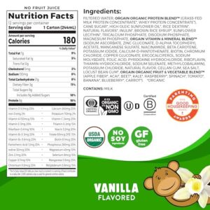 Orgain Organic Kids Nutritional Protein Shake, Vanilla - Kids Snacks with 8g Dairy Protein, 22 Vitamins & Minerals, Fruits & Vegetables, Gluten Free, Soy Free, Non GMO, 8.25 Fl Oz (Pack of 12)