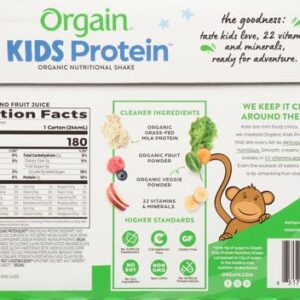 Orgain Organic Kids Nutritional Protein Shake, Vanilla - Kids Snacks with 8g Dairy Protein, 22 Vitamins & Minerals, Fruits & Vegetables, Gluten Free, Soy Free, Non GMO, 8.25 Fl Oz (Pack of 12)