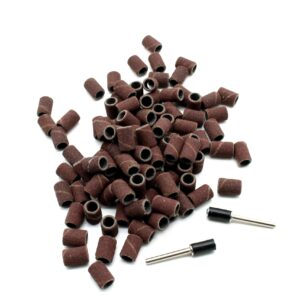 TEMO 100 pc 1/4 Inch Sand Drum Grit 240 Fine with 2 pc 1/8 Inch Mandrel for Dremel Rotary Tools