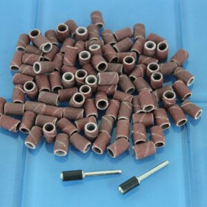 TEMO 100 pc 1/4 Inch Sand Drum Grit 240 Fine with 2 pc 1/8 Inch Mandrel for Dremel Rotary Tools