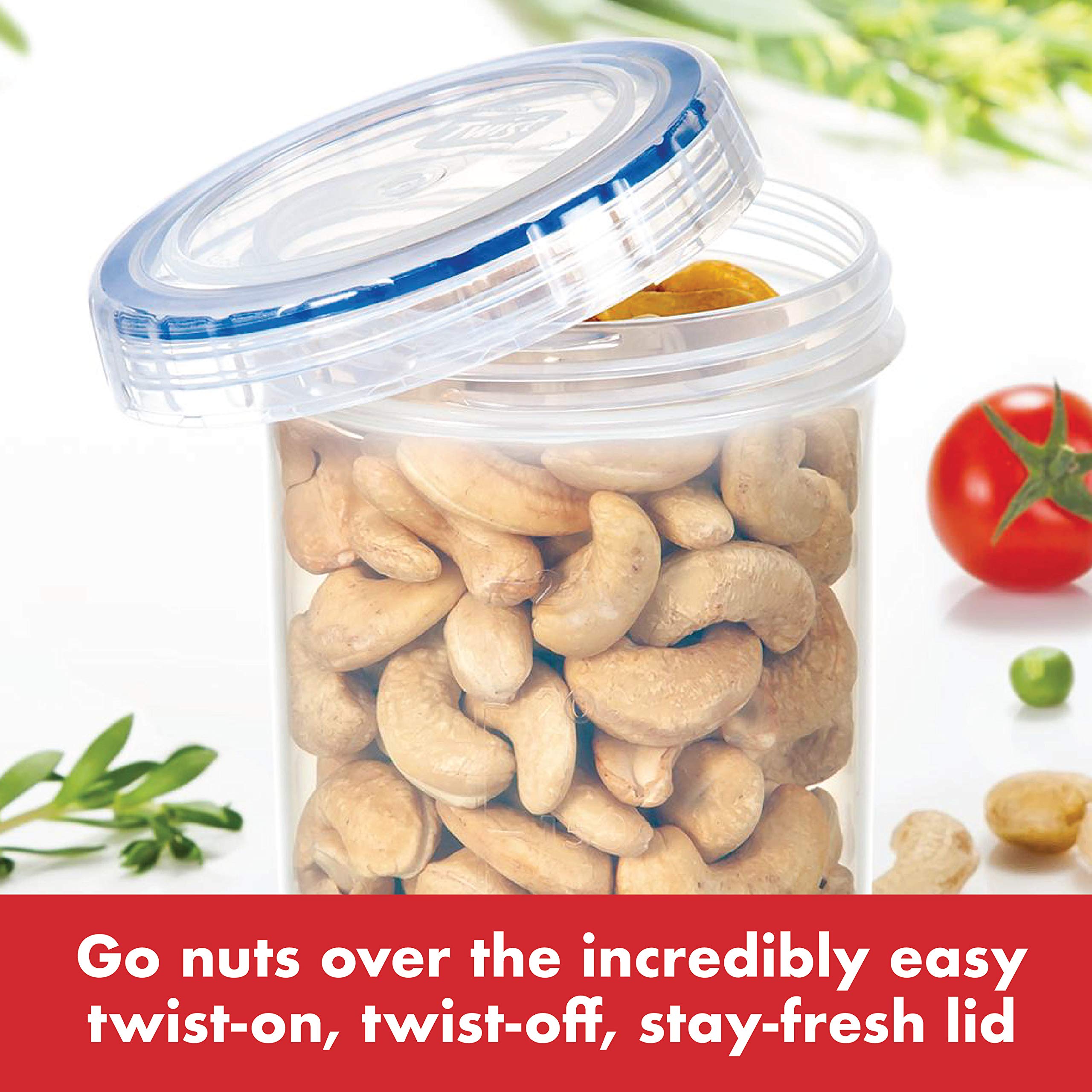 LOCK & LOCK Easy Essentials Twist Food Storage lids/Airtight containers, BPA Free, Tall-11 oz-for Nuts, Clear