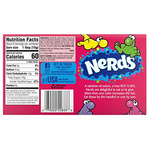 Nerds Candy, Rainbow, 5 Ounce Movie Theater Candy Boxes (Pack of 12)