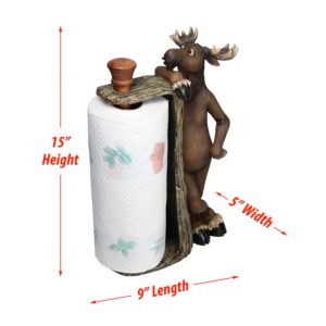 Rivers Edge Products Countertop Paper Towel Holder, Unique Resin and Wood Paper Towel Holder, Novelty Napkin Roll Holder for Counter, Giftable Animal Paper Towel Stand, Moose