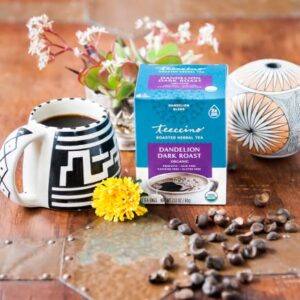 Teeccino Dandelion Herbal Tea - Dark Roast - Caffeine Free, Prebiotic, Gluten Free, 3x More Herbs - 25 Tea Bags