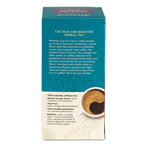 Teeccino Dandelion Herbal Tea - Dark Roast - Caffeine Free, Prebiotic, Gluten Free, 3x More Herbs - 25 Tea Bags