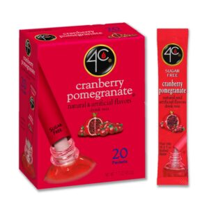 4c powder drink mix packets, cranberry pomegranate 1 pack, 20 count, singles stix on the go, refreshing sugar free water flavorings