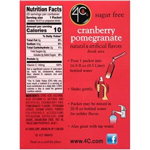 4C Powder Drink Mix Packets, Cranberry Pomegranate 1 Pack, 20 Count, Singles Stix On the Go, Refreshing Sugar Free Water Flavorings