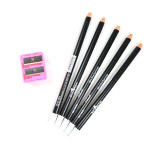 5 WHITE ITALIA EYE LIP LINER PENCIL 1004 SET + FREE SHARPENER & FREE EARRING