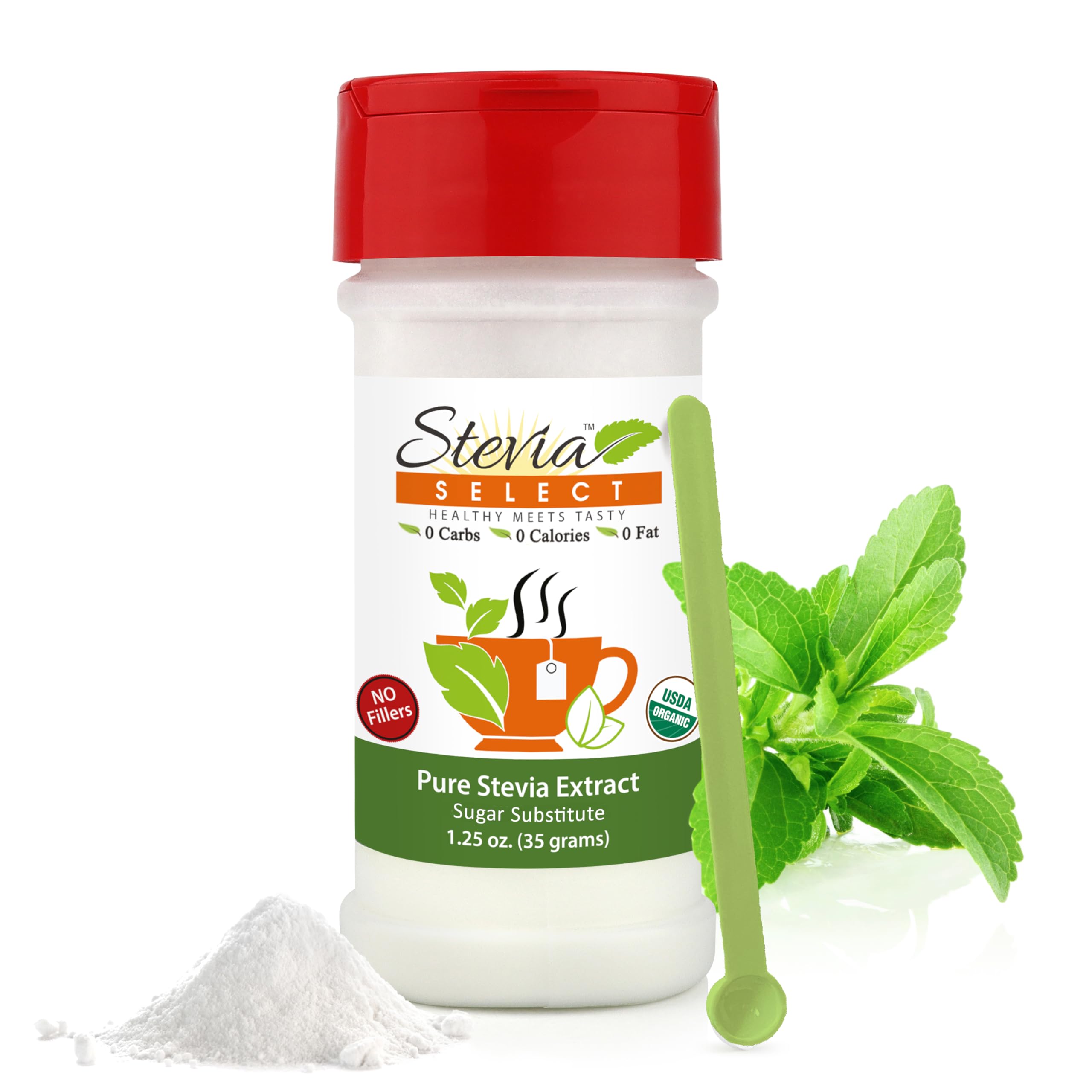 Stevia Select Organic Stevia Powder - Sugar Free Plant Based Pure Stevia Sweetener Stevia Extract Keto Sugar Substitute No Fillers 0 Calorie 1.25 Oz