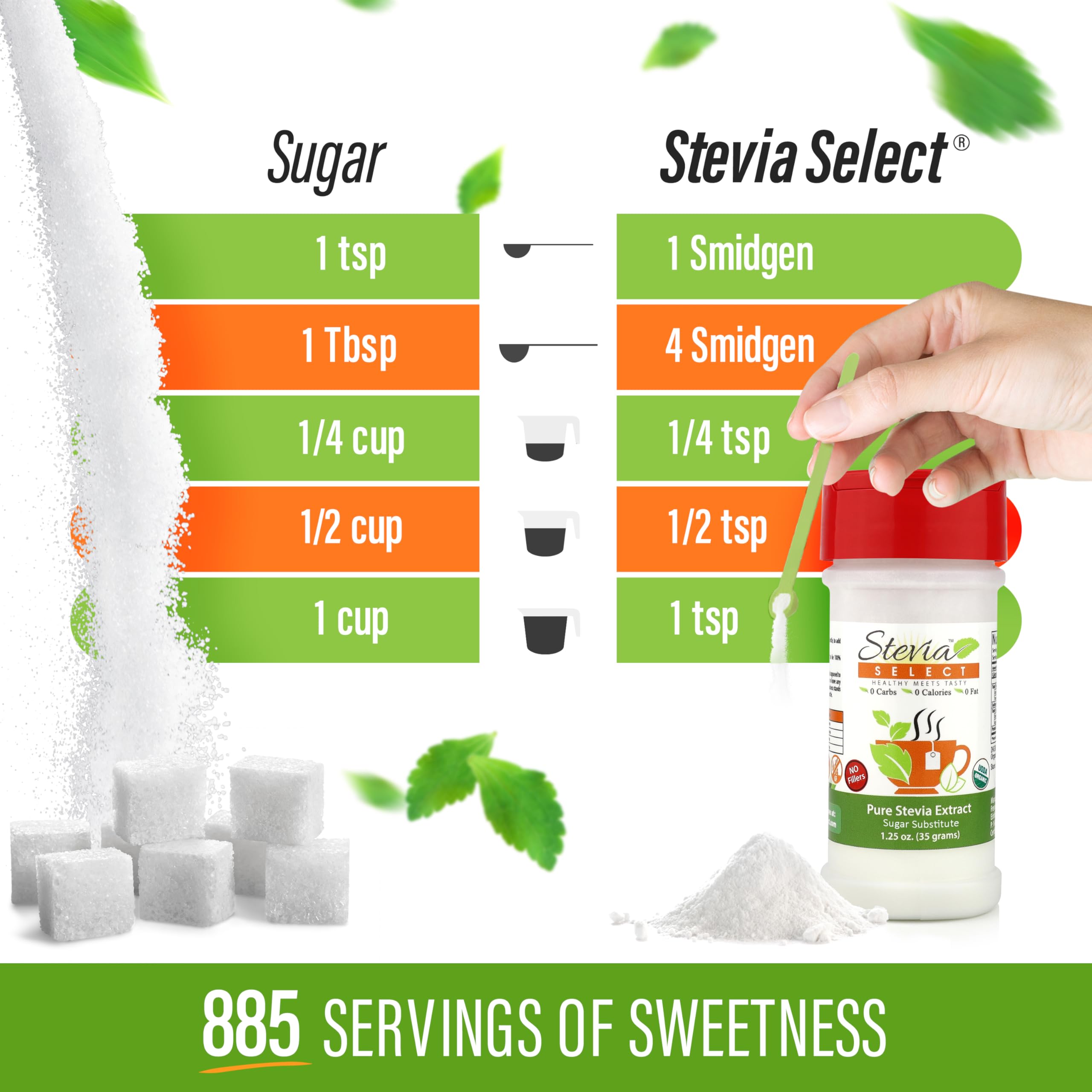 Stevia Select Organic Stevia Powder - Sugar Free Plant Based Pure Stevia Sweetener Stevia Extract Keto Sugar Substitute No Fillers 0 Calorie 1.25 Oz