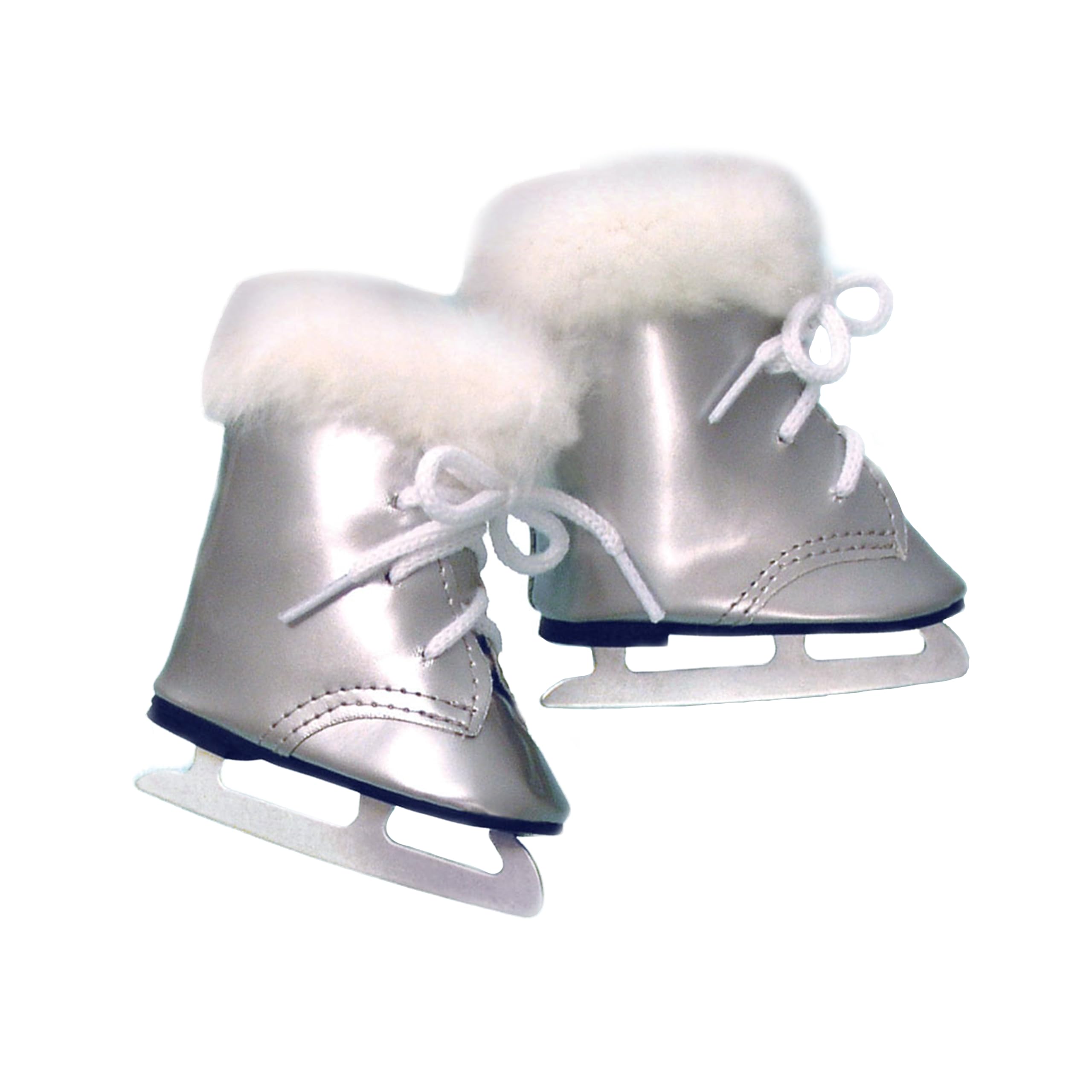 Doll Ice Skates, Fits 18 Inch American Girl Doll Shoes and More! 18 Inch Doll Silver Skates with Fur Trim