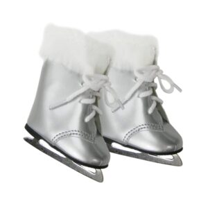 Doll Ice Skates, Fits 18 Inch American Girl Doll Shoes and More! 18 Inch Doll Silver Skates with Fur Trim