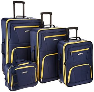 rockland journey softside upright luggage set, expandable, navy, 4-piece (14/19/24/28)