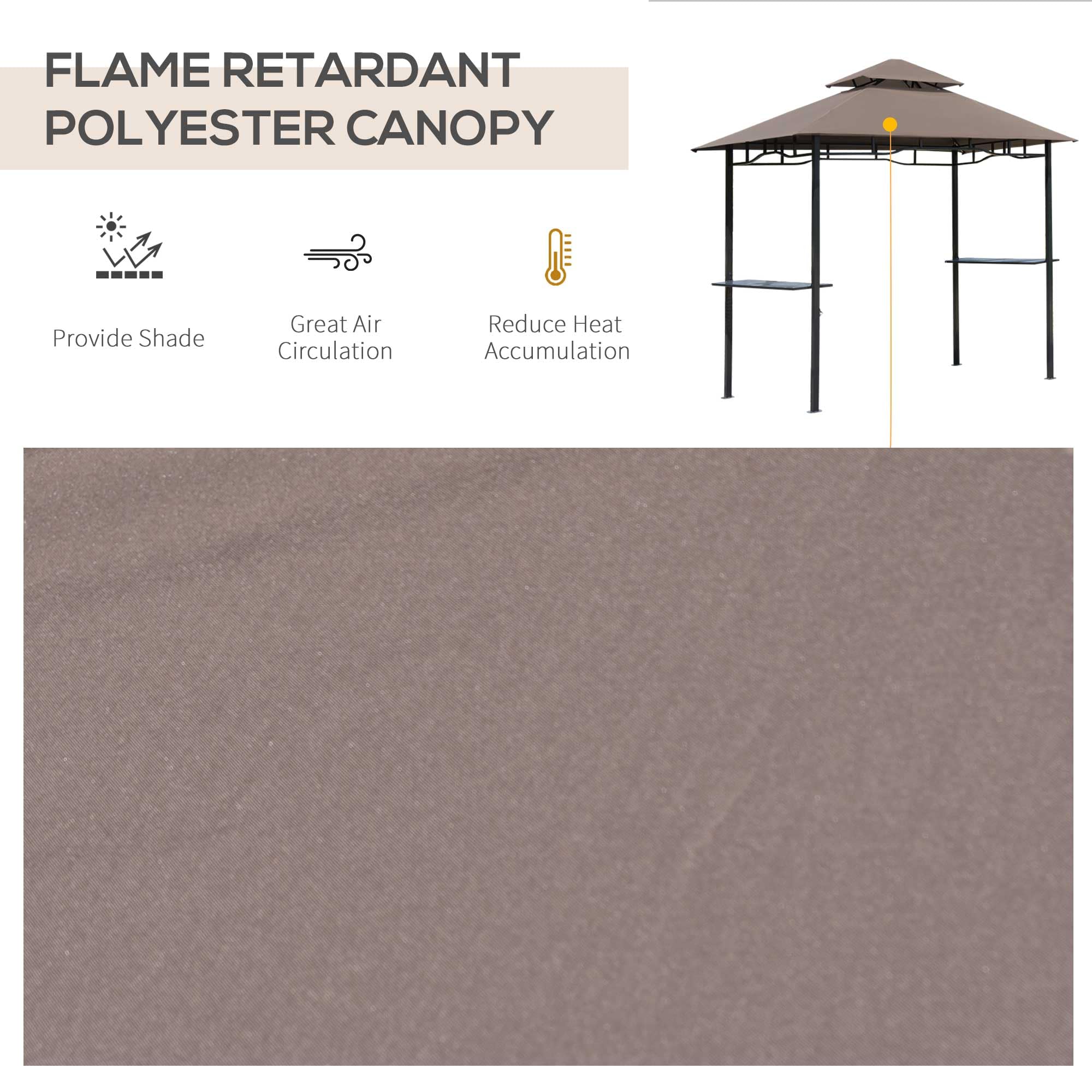 Outsunny 8' Patio BBQ Grill Gazebo Canopy with 2 Tier, Flame Retardant Cover, Large Storage Work Platform and Stylish Utility