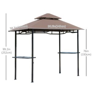 Outsunny 8' Patio BBQ Grill Gazebo Canopy with 2 Tier, Flame Retardant Cover, Large Storage Work Platform and Stylish Utility