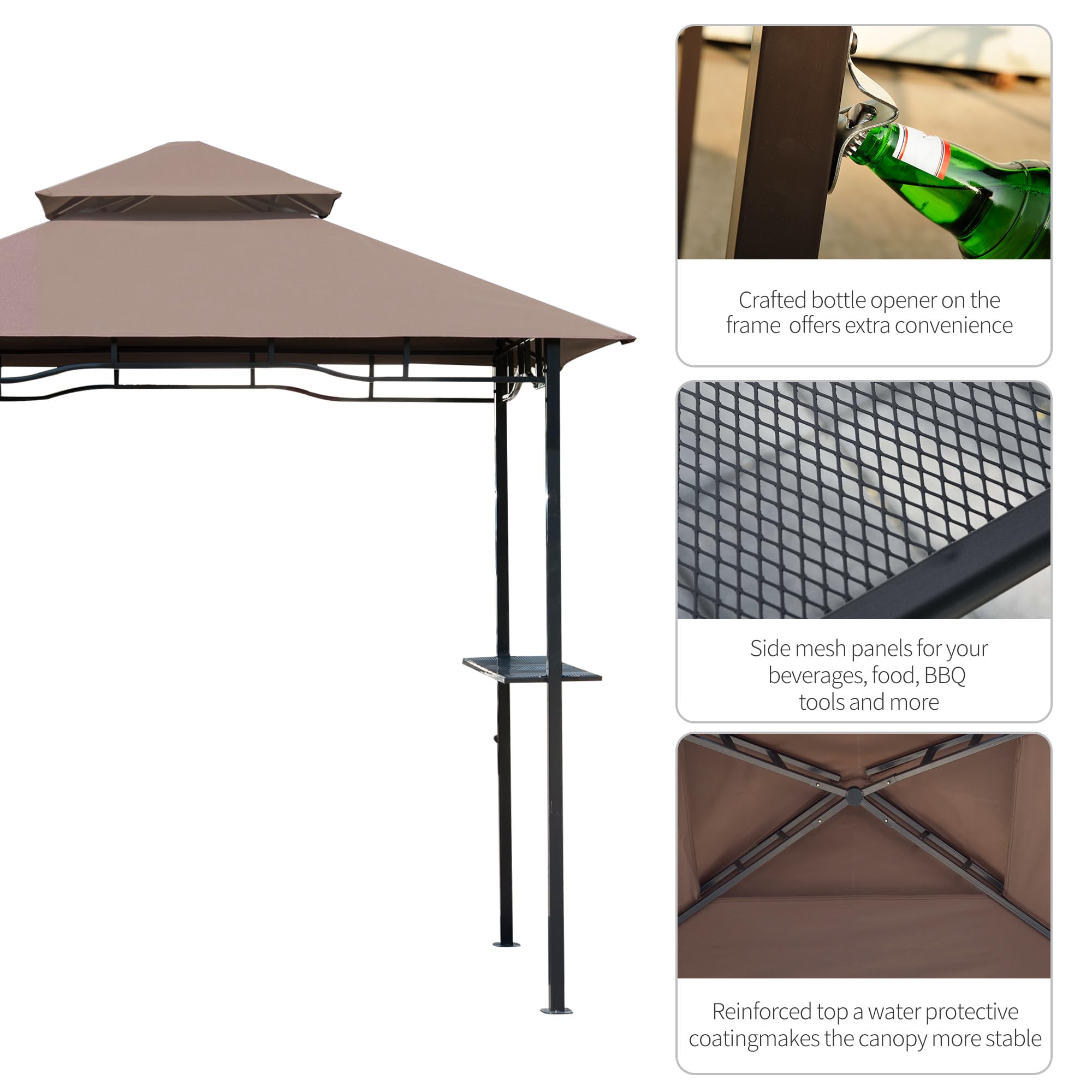 Outsunny 8' Patio BBQ Grill Gazebo Canopy with 2 Tier, Flame Retardant Cover, Large Storage Work Platform and Stylish Utility