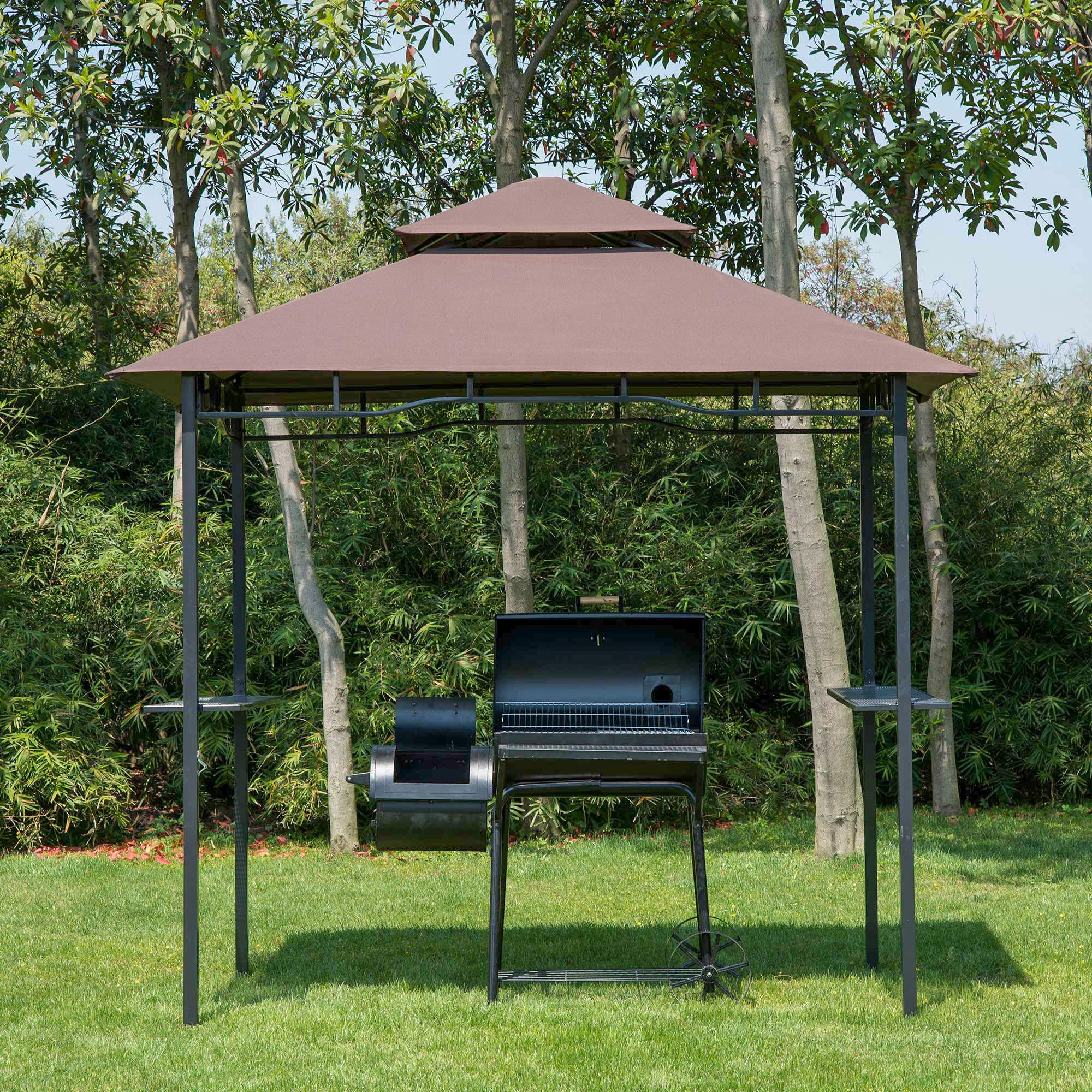 Outsunny 8' Patio BBQ Grill Gazebo Canopy with 2 Tier, Flame Retardant Cover, Large Storage Work Platform and Stylish Utility