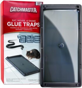 catchmaster rat & mouse glue traps 8pk, large bulk rat traps indoor for home, pre-scented adhesive plastic tray for inside house, snake, mice, & spider traps, pet safe pest control