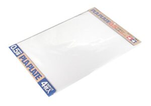 tamiya 70123 plastic plate 0.5 mm, pack of 4, 257 x 364 mm, white