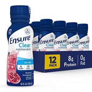 ensure liquid clear nutrition drink, 0g fat, 8g of protein, blueberry pomegranate, 10 fl oz (pack of 12), bottle, gluten free