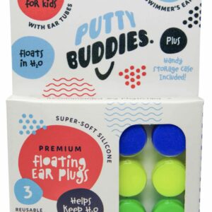 PUTTY BUDDIES Floating Earplugs 3-Pair Pack – Soft Silicone Ear Plugs for Swimming & Bathing – Invented by Physician – Block Water– Premium Swim Earplugs – Doctor Recommended – Ear Tubes