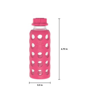 Lifefactory 9-Ounce BPA-Free Glass Water Bottle with Flat Cap and Silicone Sleeve, Raspberry