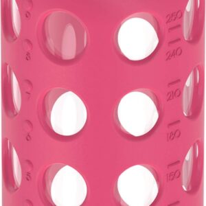 Lifefactory 9-Ounce BPA-Free Glass Water Bottle with Flat Cap and Silicone Sleeve, Raspberry