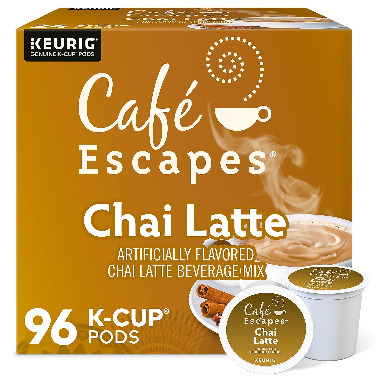 Cafe Escapes Chai Latte Keurig Single-Serve K-Cup Pods, 96 Count (4 Packs of 24)