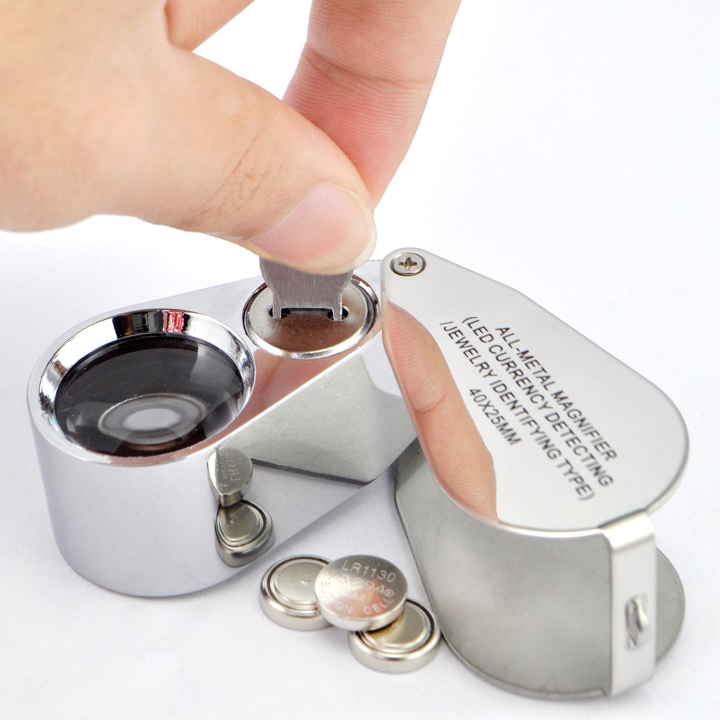 iKKEGOL 40X 25mm All Metal Magnifier Jeweler LED UV Lens Jewelery Loupe Magnifier (LED Currency Detecting/Jewelry Identifying Type)