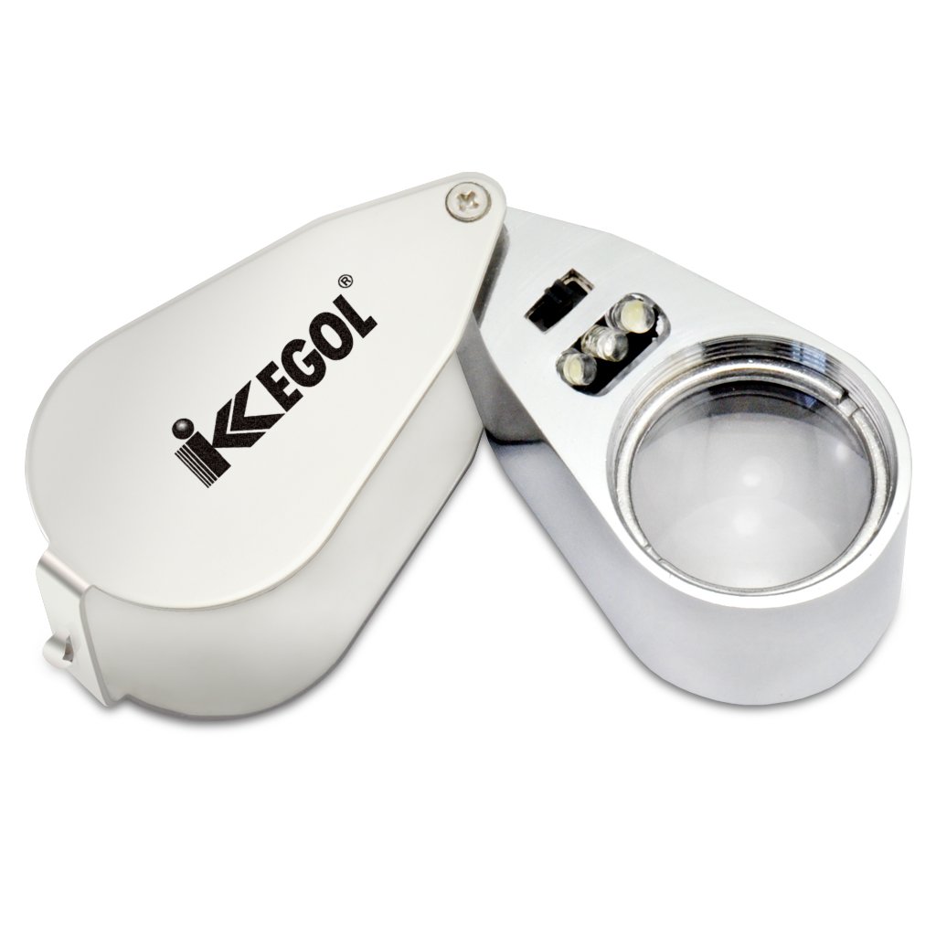 iKKEGOL 40X 25mm All Metal Magnifier Jeweler LED UV Lens Jewelery Loupe Magnifier (LED Currency Detecting/Jewelry Identifying Type)