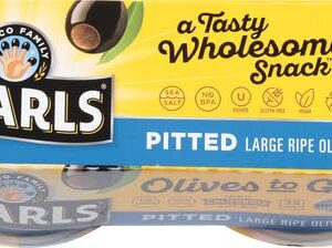 Pearls Olives To Go!, Large Ripe Pitted, Black Olives, 4.8 Ounce - 4 Count(Pack of 6)