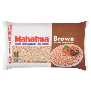 mahatma whole-grain brown rice, 32-ounce bag of rice, stovetop or microwave rice