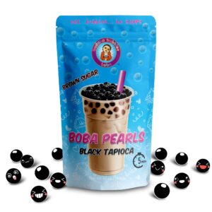 quick cook real tapioca black (brown sugar) boba pearls by buddha bubbles boba 10 ounces (283 grams)